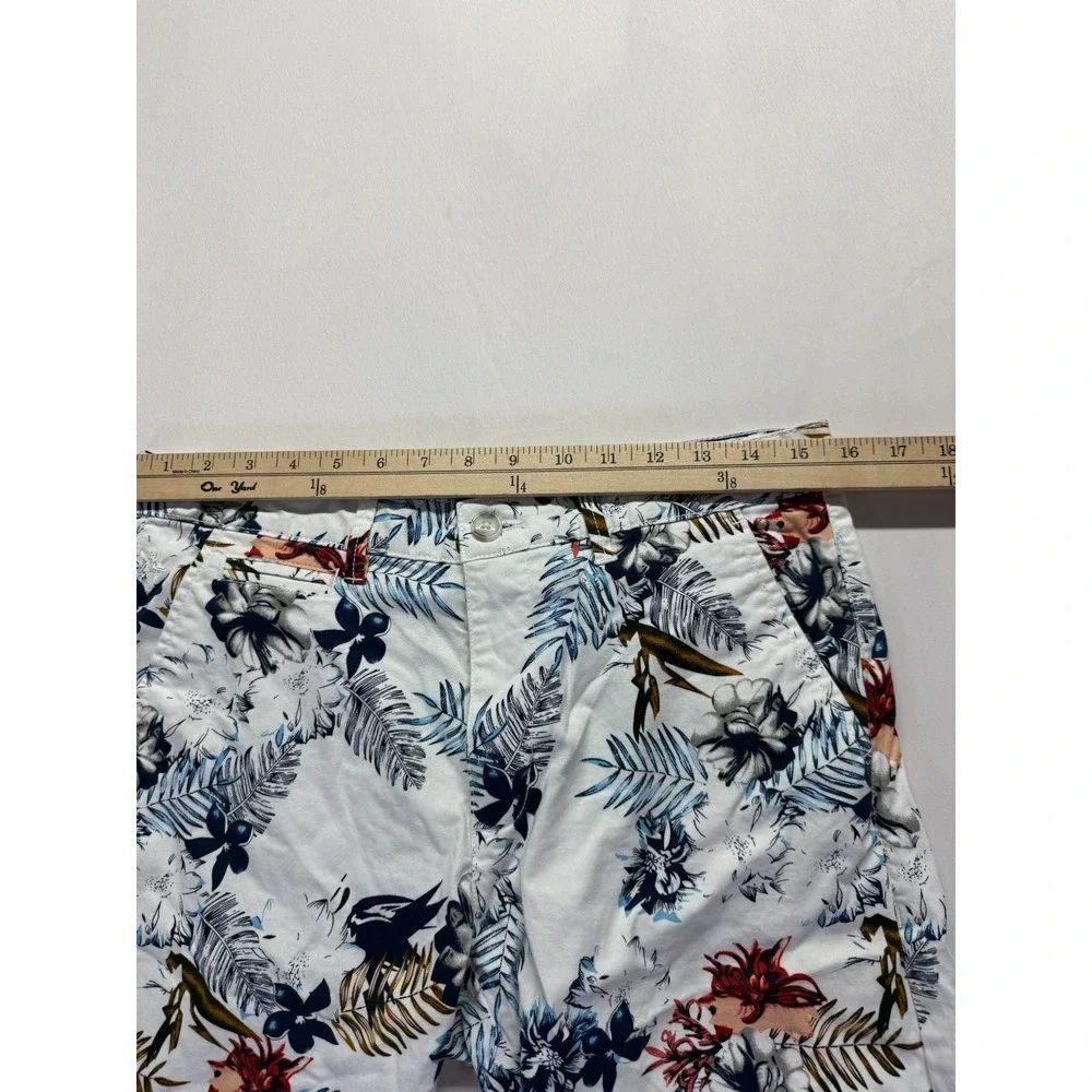 Denim & Flower Ricky Singh Chino Shorts Men 30 White Multi Tropical Floral Print